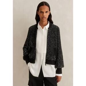 ME+EM Metallic Boucle Bomber Black Sparkly Knit Jacket Wool Cashmere Large